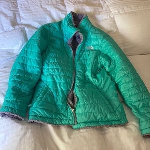North Face Girls XXL Reversible Jacket Aqua/Gray